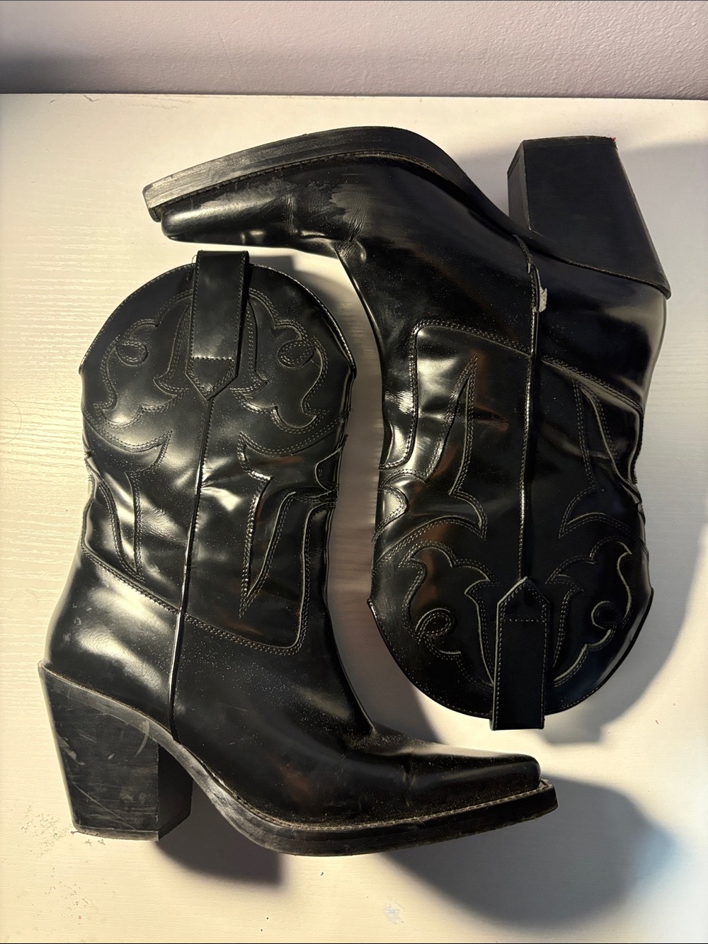 Massimo Dutti Black Western Heeled Boots